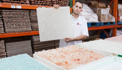 A man working showcasing a salt panel