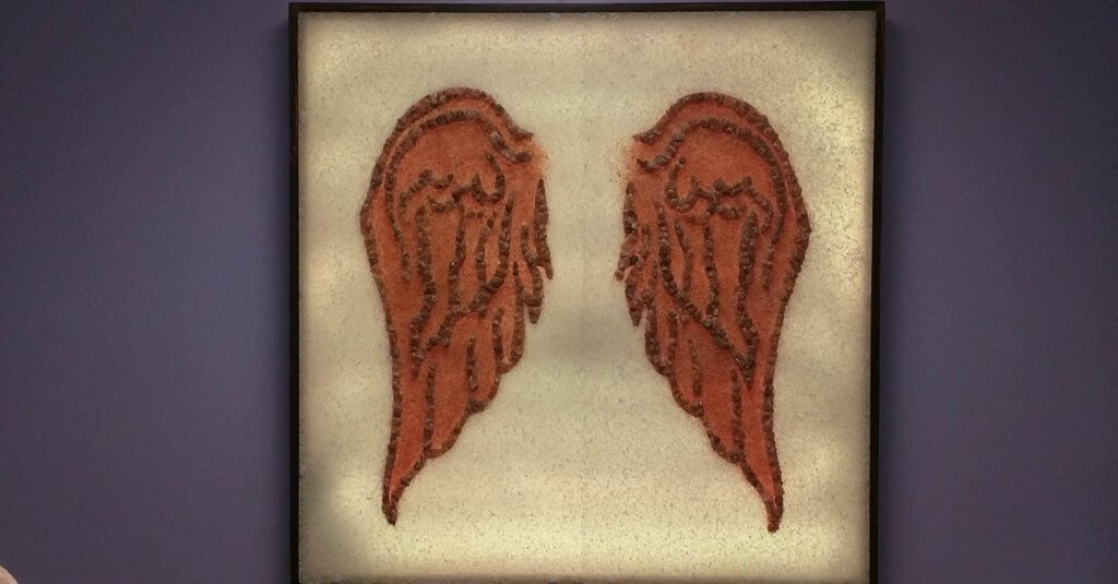 Spiritquest Healing Center. Image Mounted On Wall Made Of Salt And Stone In The Shape Of Wings.