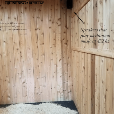 A Wooden Equine Salt Therapy Room With Speakers That Play Meditation Music, Located At Jr'S Equine Spa And Retreat In Pleasant Hope, Missouri