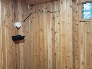 A Wooden Equine Salt Therapy Room With A Salt Dispenser, Located At Jr'S Equine Spa And Retreat In Pleasant Hope, Missouri