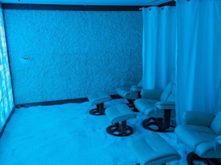 Salt...a Halotherapy Spa. View Looking Down On The Same Chairs, Ottomans And Curtains In The Salt Room.