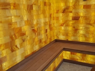 Bungalows.room With A Wooden Bench And Yellow Wall.
