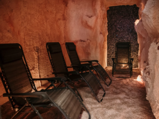 Mark'S Salt Cave. 4 Lounge Chairs Inside Long Salt Cave.