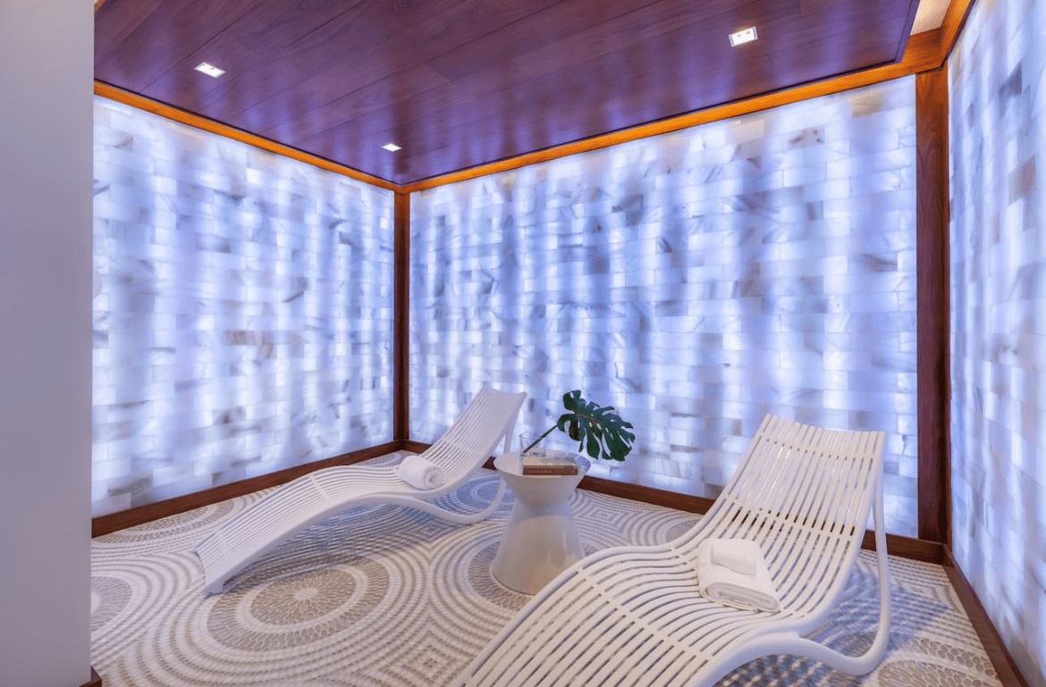 Himalayan Salt Brick Wall In A Salt Therapy Room At A Condominium Complex