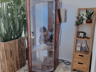A Customer Using The Original Salt Booth For A Salt Therapy Session At Bay Area Brain Spa In Albany, California.