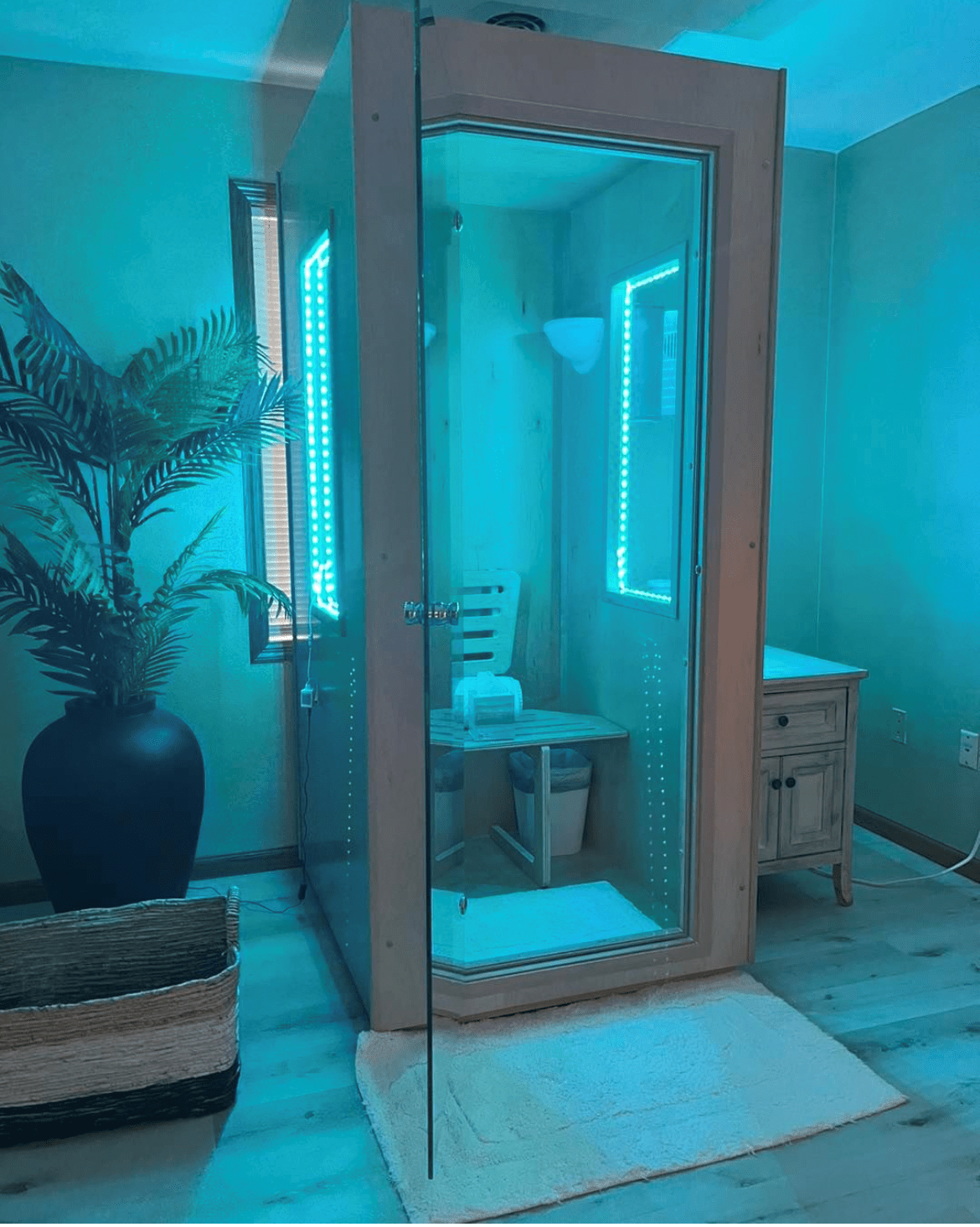 The SALT Booth® FleX used for 10-minute salt therapy sessions at Beyond Salt Spa in Janesville, Wisconsin.