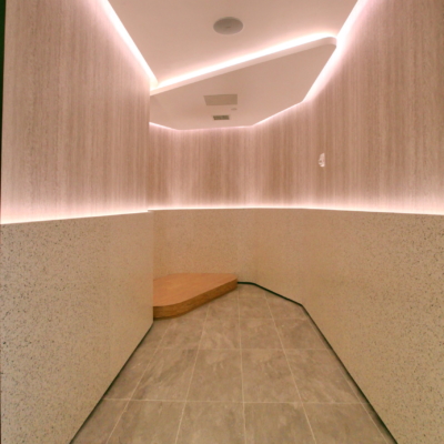 A salt room with LED lighting around the walls at Renaissance New York Flushing Hotel at Tangram in Flushing, New York.
