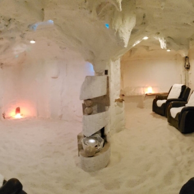 A Salt Room With White Salt On The Floor And Walls To Make It Look Like A Salt Cave