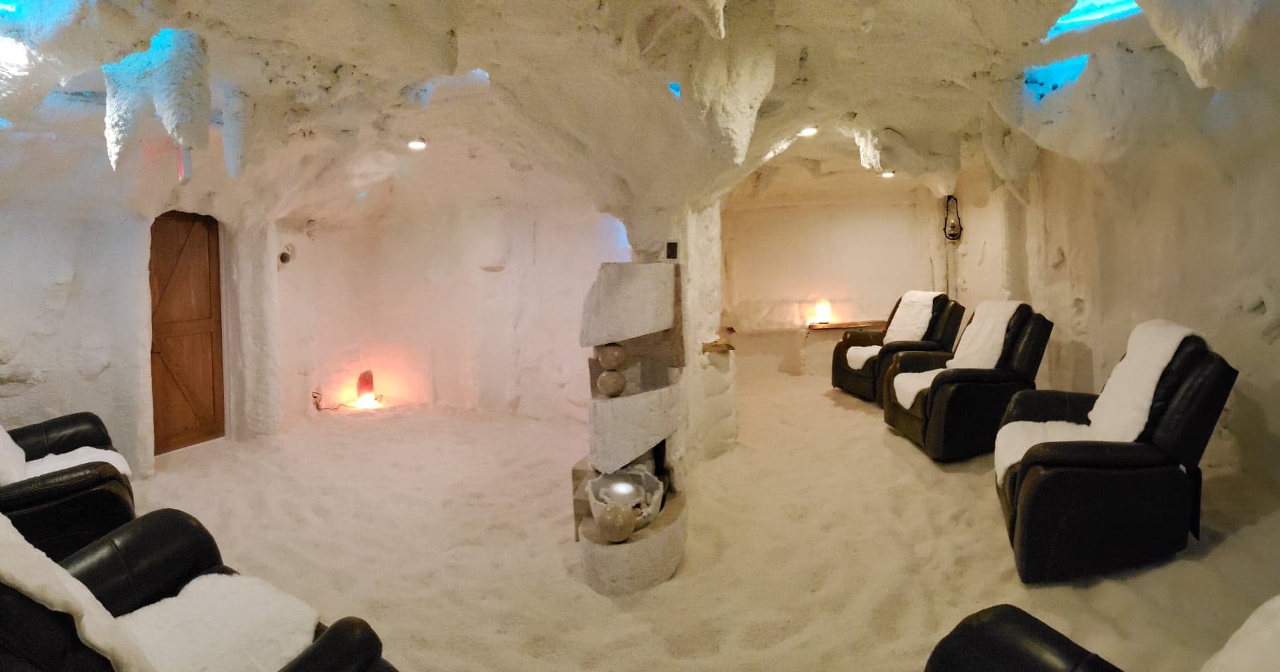 A Salt Room With White Salt On The Floor And Walls To Make It Look Like A Salt Cave