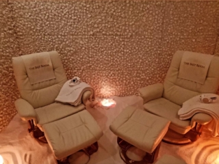 The Salt Room. 2 Recliners Facing Each Other In Small Salt Room.