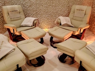 The Salt Room. 4 Recliners All Facing Each Other In Small Salt Room.