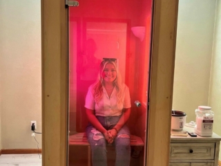 Woman Sitting In A Salt Booth Flex Enjoying The Respiratory Benefits Of Salt Therapy