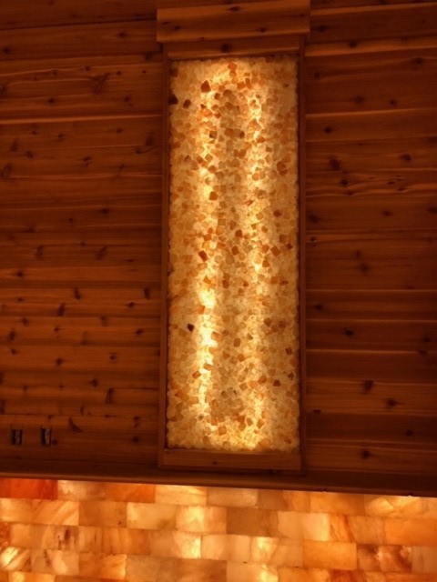 Led Backlit Salt Panel On A Wooden Wall At Float Therapy And Wellness Spa Woodbury, New Jersey.