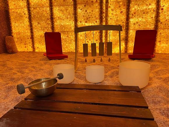 A Relaxing Salt Room With Salt Panel Walls, Salt Decor, And A Halogenerator At Crystal Garden In Mount Pocono, Pennsylvania.